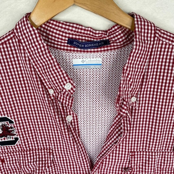 Columbia PFG Super Bonehead South Carolina Gamecocks Red Gingham Shirt Size XXL - Picture 4 of 6